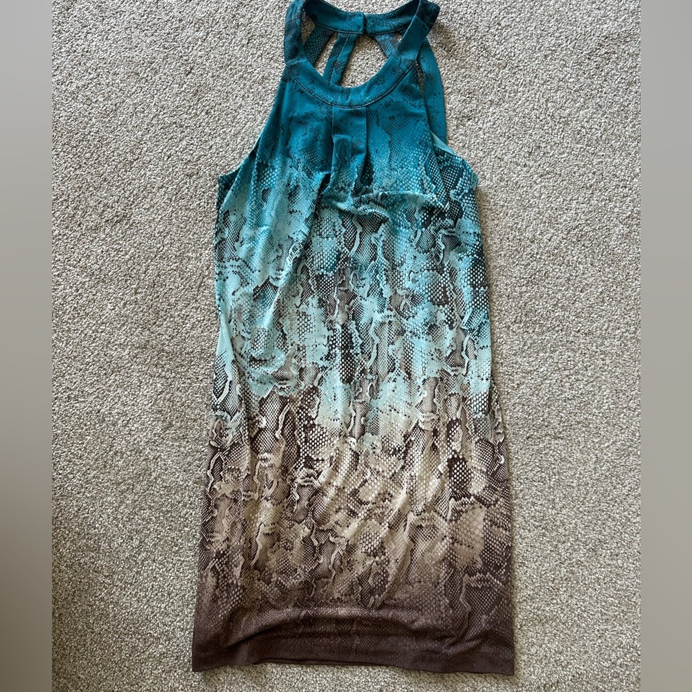 Blue & brown snake print sleeveless dress